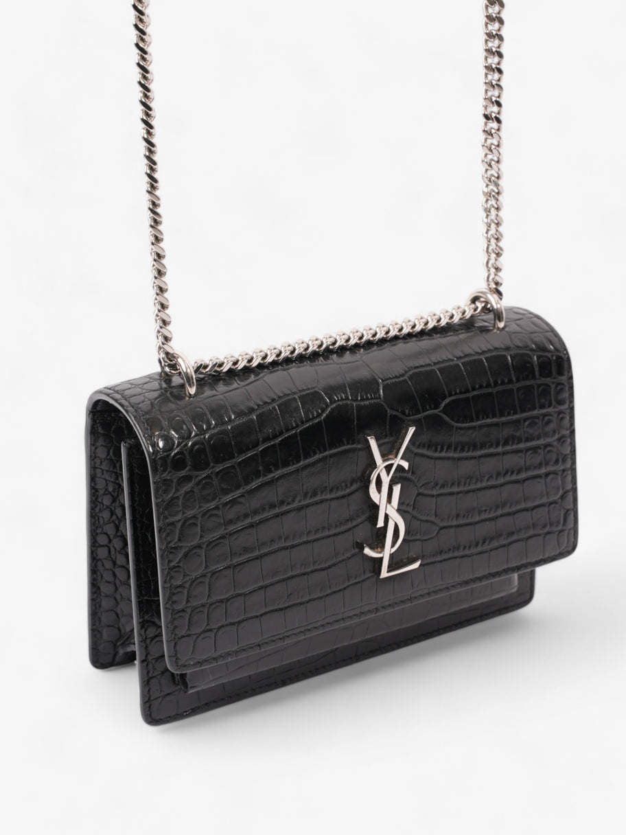 Saint Laurent Sunset Chain Wallet Black Embossed Leather Image 7