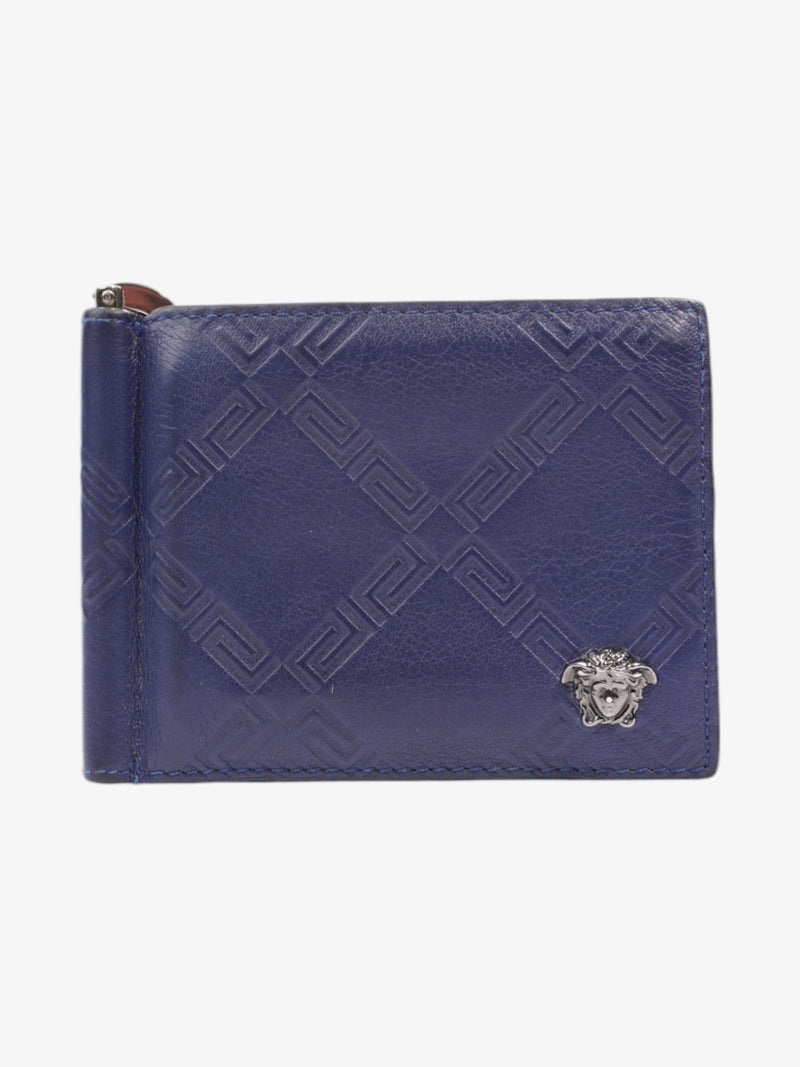  Versace Medusa Money Clip Card Holder Blue Leather