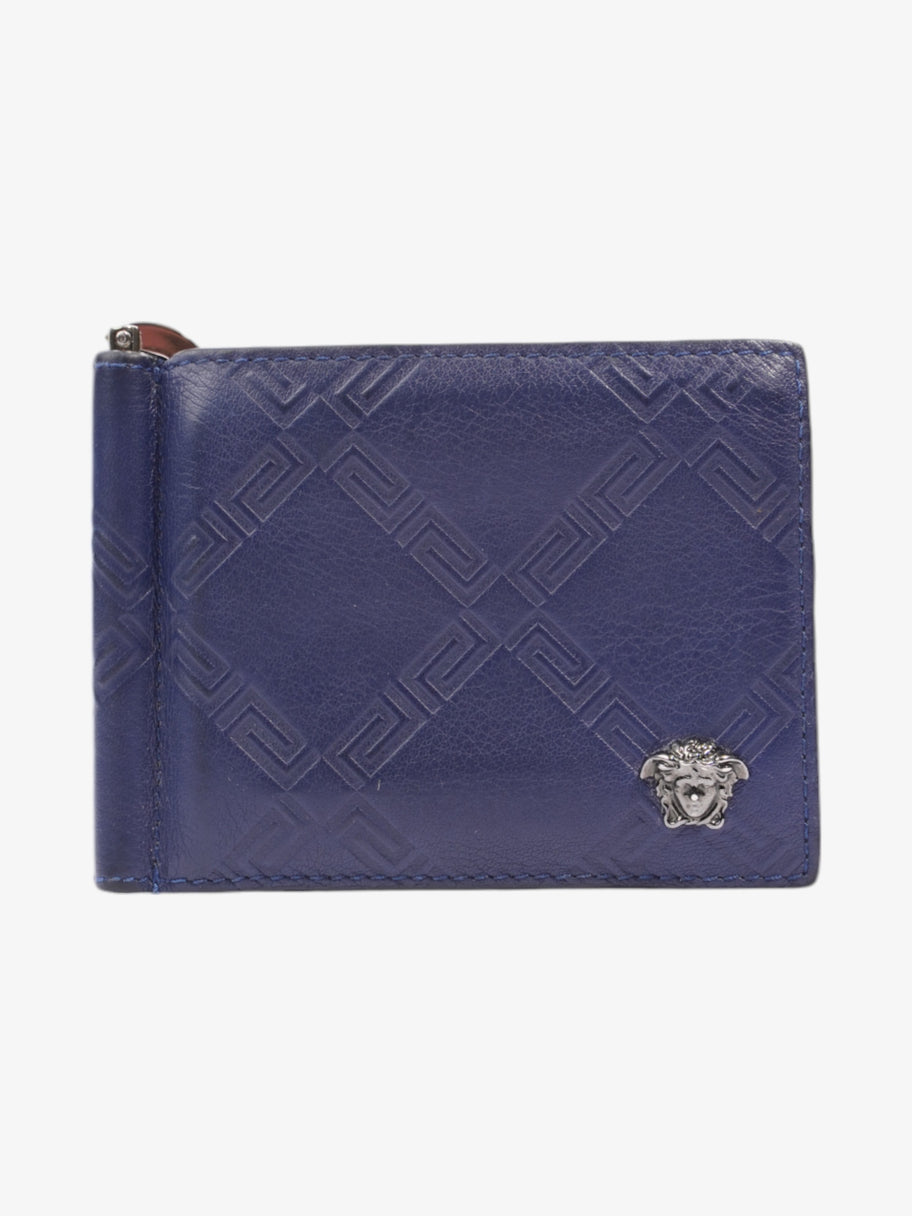 Versace Medusa Money Clip Card Holder Blue Leather Image 1