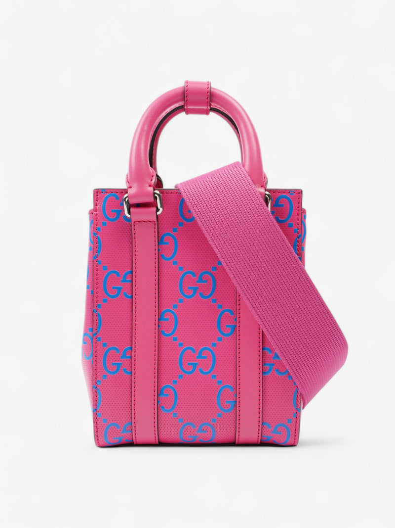  Gucci Gucci Mini Tote, GG logo Embossed Pink / Blue Leather