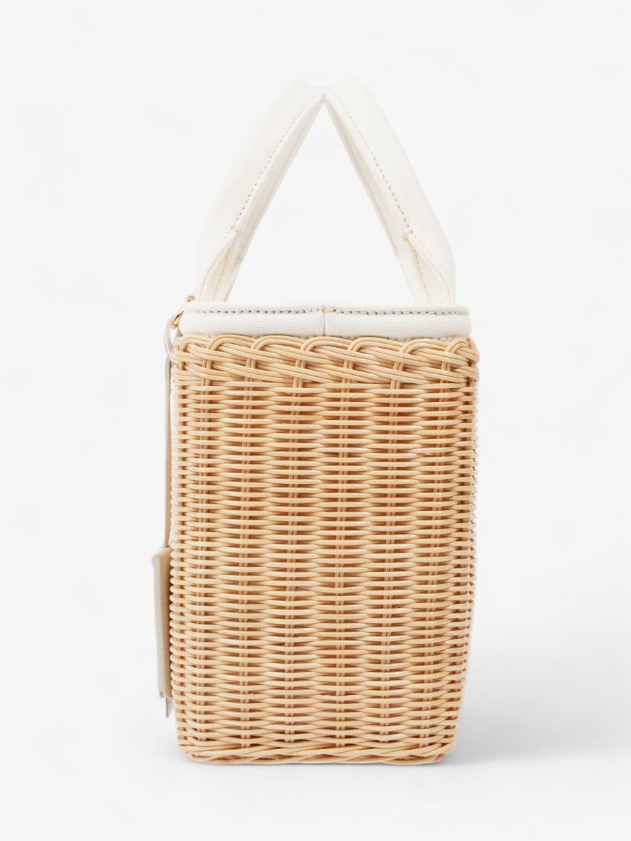 Prada Medium Wicker And Linen Blend Tote Tan / White Wicker Image 3