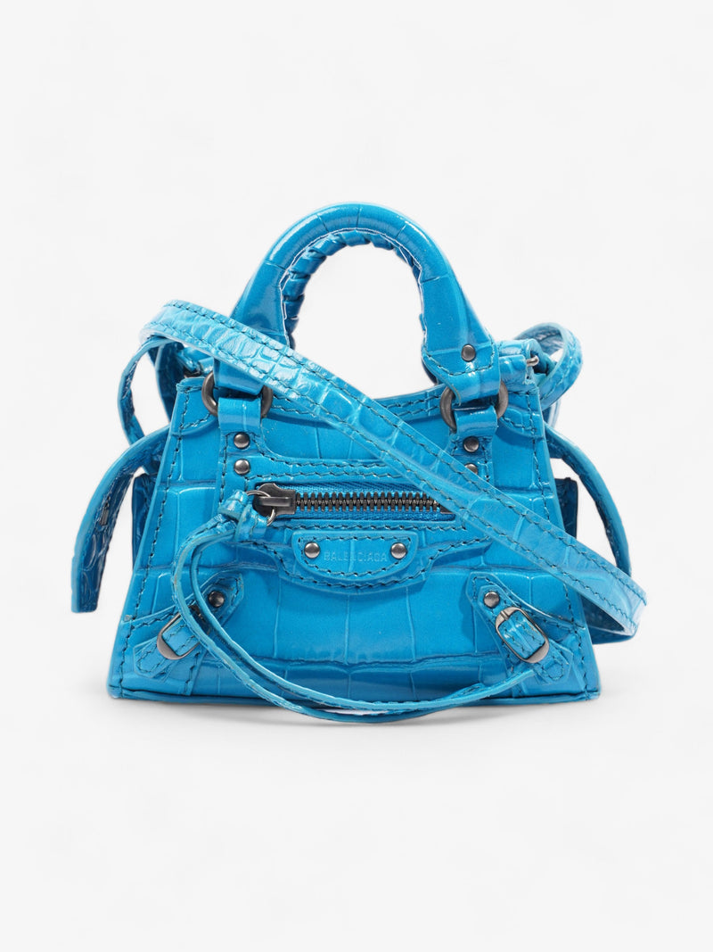  City Bag Blue Embossed Leather Nano