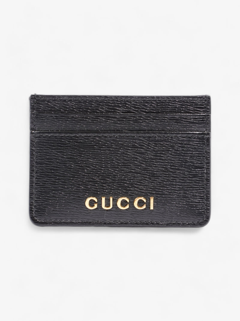  Gucci Logo Card Holder Black / Gold Leather