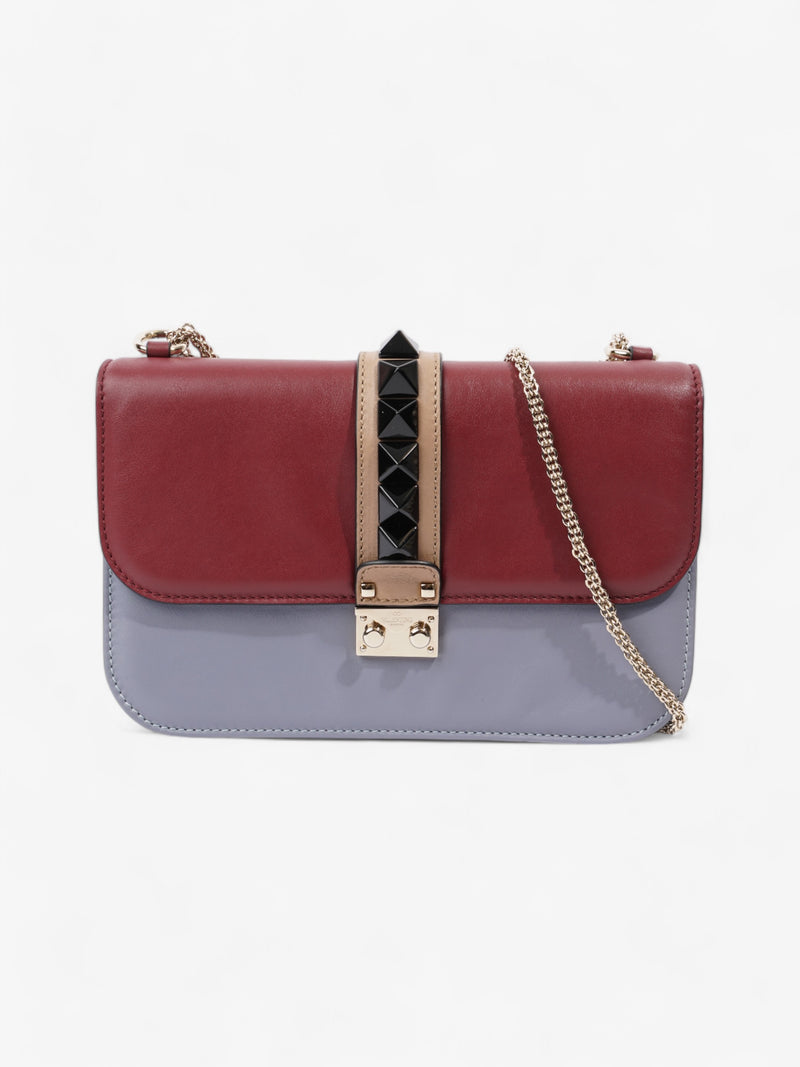  Valentino Glam Lock Burgundy / Light Blue / Black Leather Medium