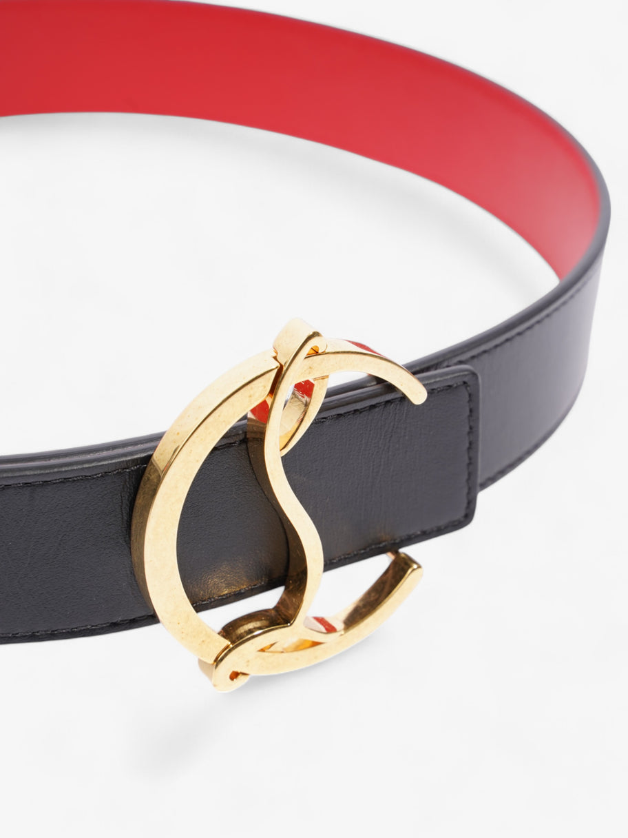 Christian Louboutin CL Logo Belt Black / Gold / Red Calfskin Leather 75cm / 30