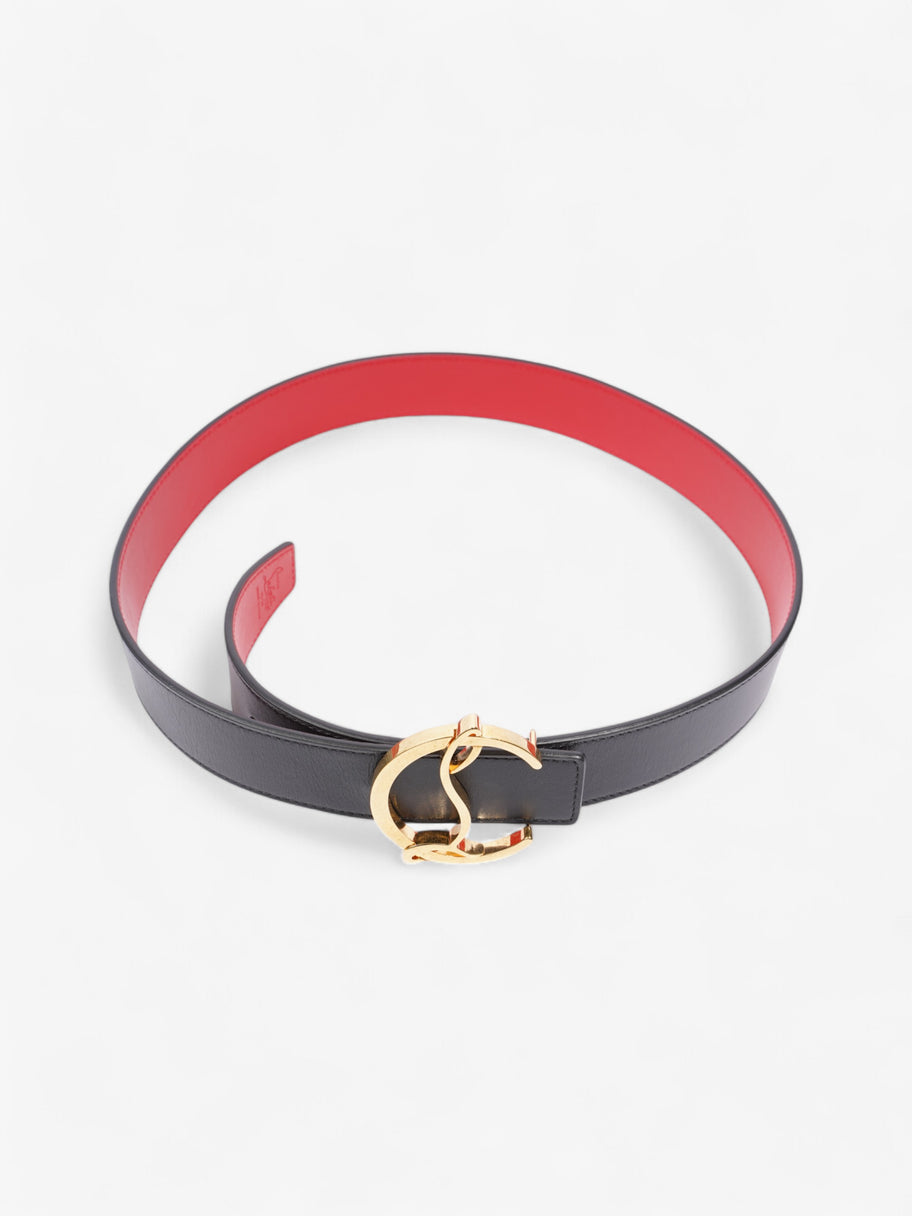 Christian Louboutin CL Logo Belt Black / Gold / Red Calfskin Leather 75cm / 30