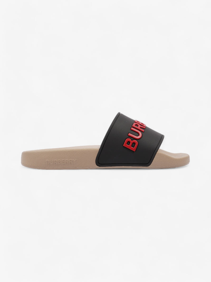  Burberry Logo Slider Black / Red / Beige Rubber EU 37 UK 4