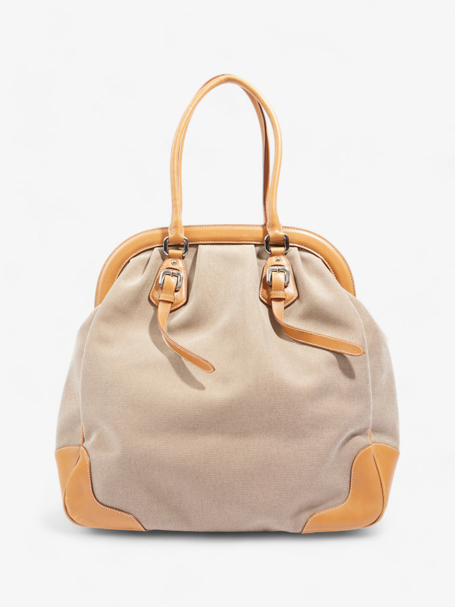 Prada Logo Tote Beige Canvas Image 4