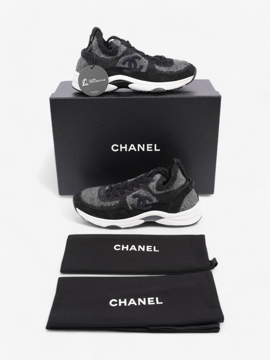 Chanel CC Logo Sneakers Grey / Black Wool EU 37 UK 4 Image 8