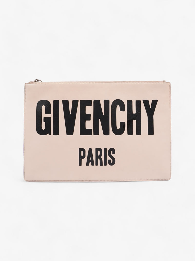  Givenchy Logo Zip Pouch Beige / Black Leather