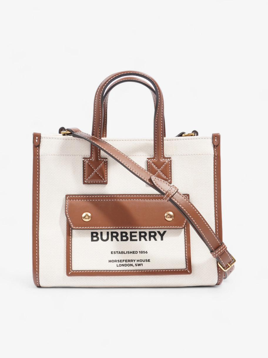 Burberry Freya Horseferry Tote Natural / Tan Cotton Mini Image 1