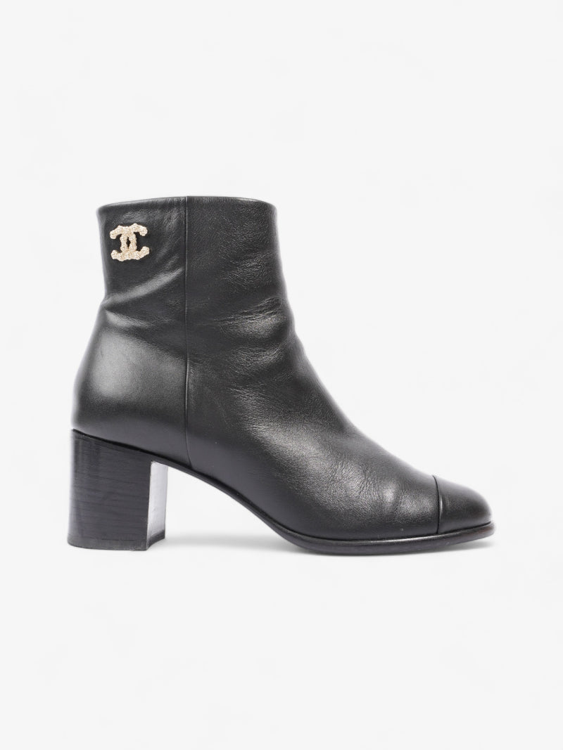  Chanel CC Boots 50 Black / Gold Leather EU 37.5 UK 4.5