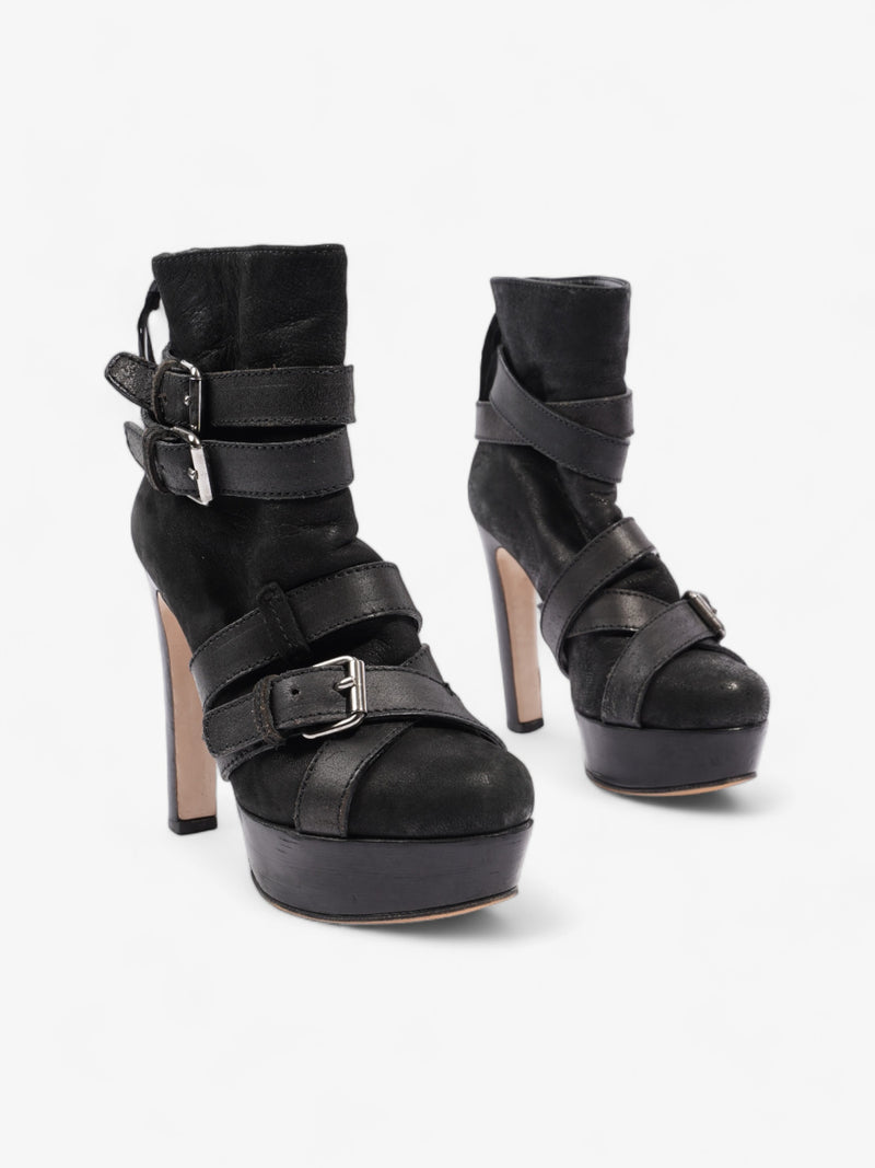  Buckle Strap Platform Boots 125mm Black Leather EU 36 UK 3