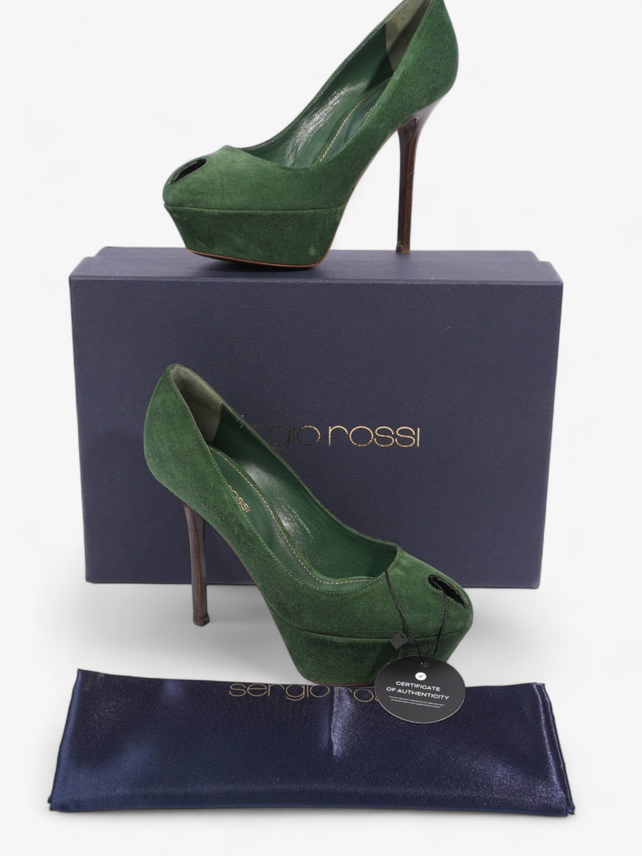 Sergio Rossi Peep Tote Pump 110 Green Suede EU 35 UK 2 Image 11