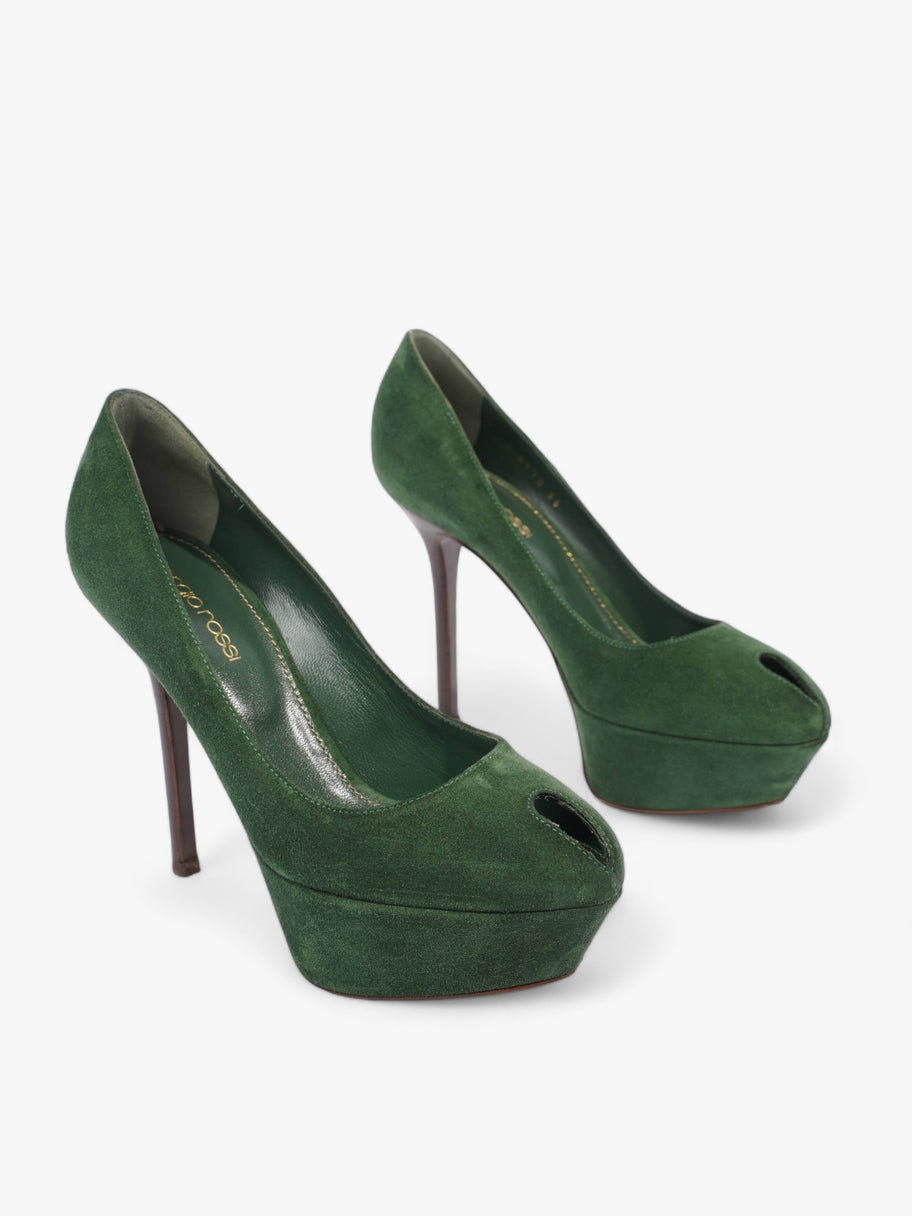 Sergio Rossi Peep Tote Pump 110 Green Suede EU 35 UK 2 Image 3