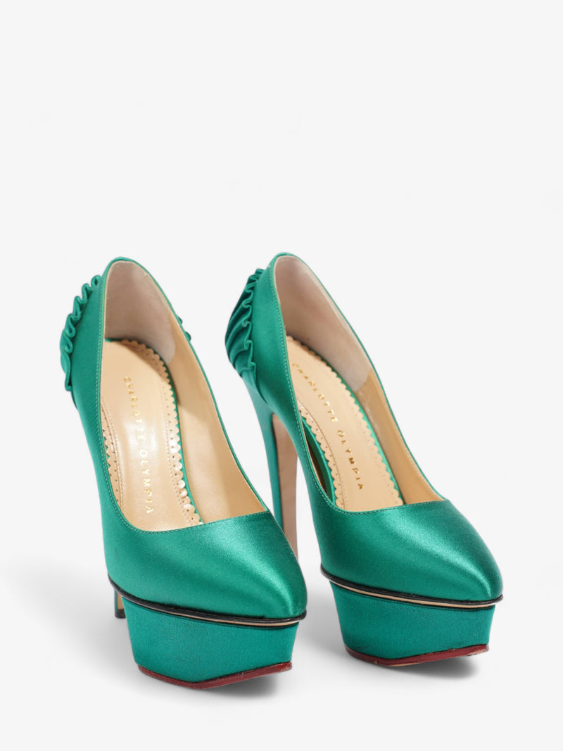  Charlotte Olympia Platform Sandal 130 Green Satin EU 35 UK 2