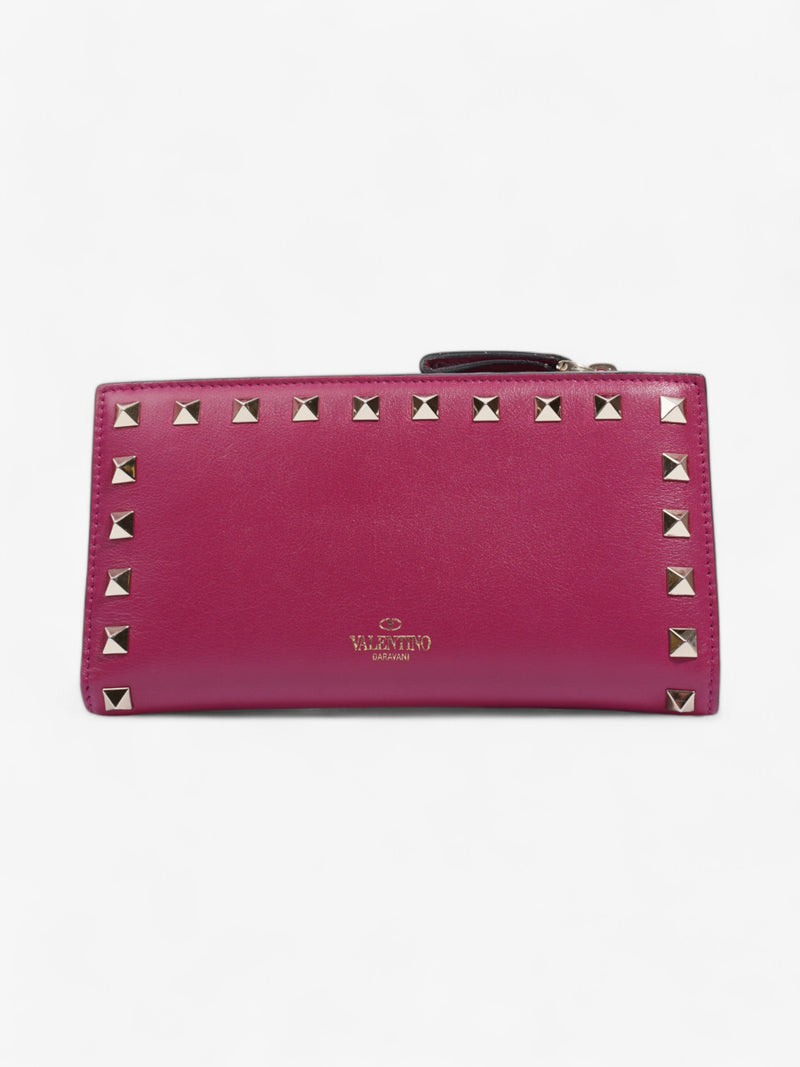  Valentino Flap Continental Wallet Fuschia Pink / Light Gold Leather