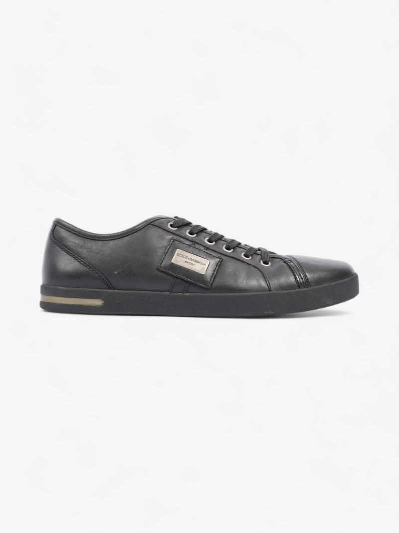  Dolce and Gabbana Logo Plaque Sneakers Black Leather EU 40.5 UK 6.5