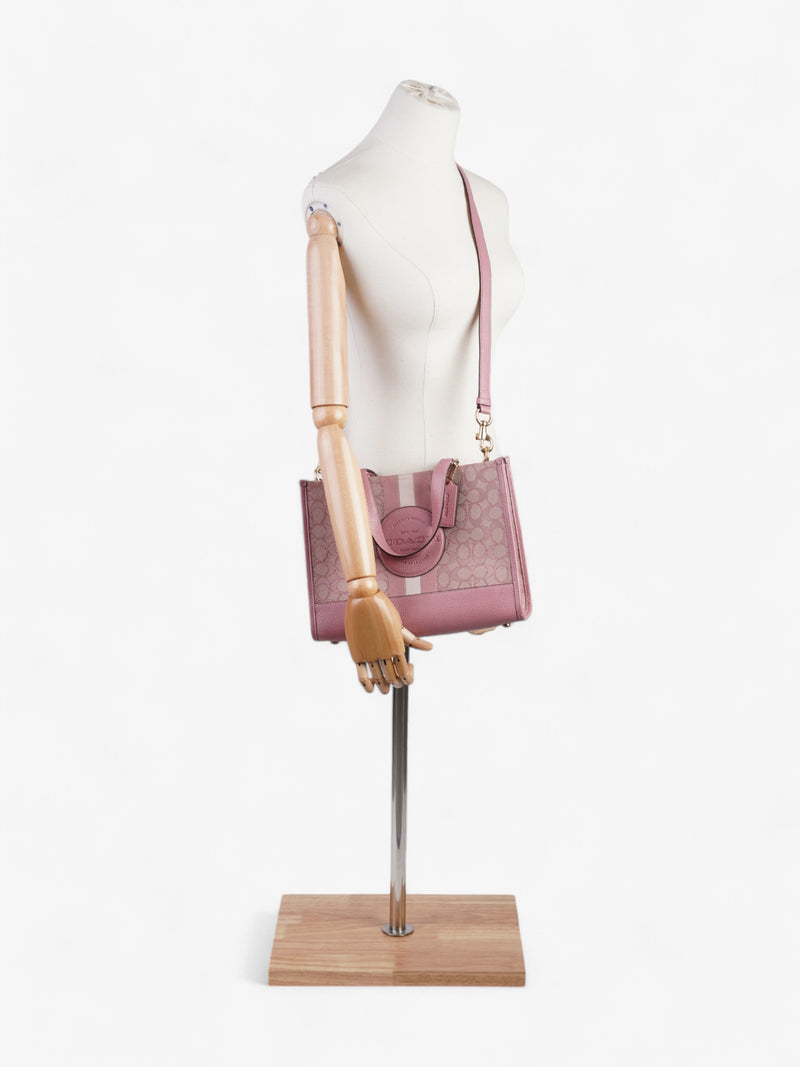  Coach Dempsey Tote Pink / Beige Cotton