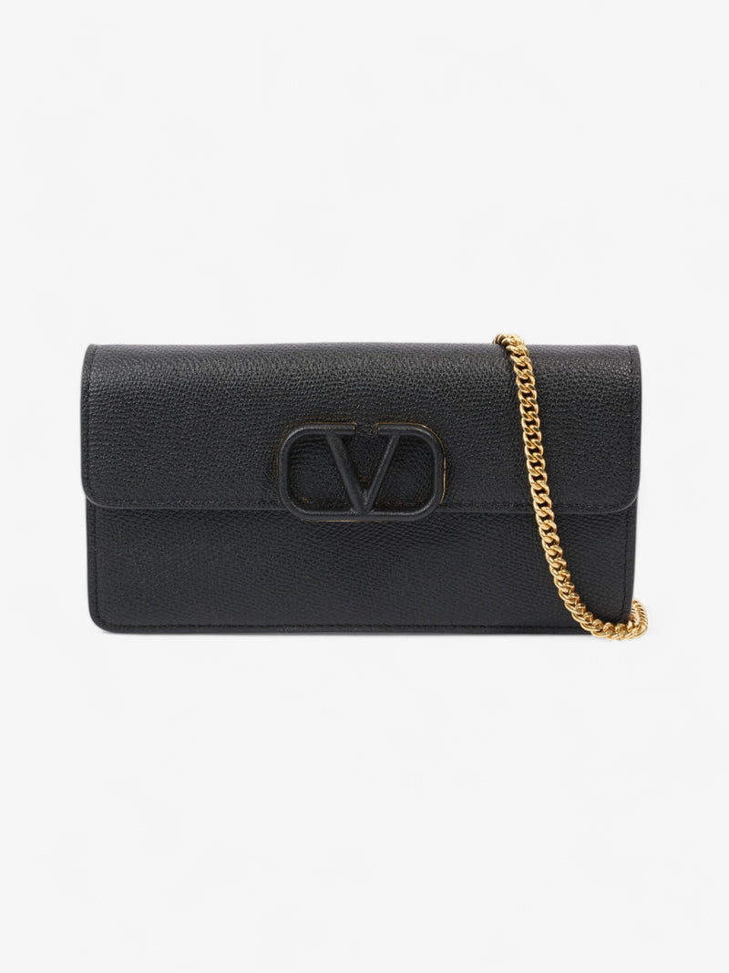  Valentino VLogo Signature Chain Wallet Black Leather