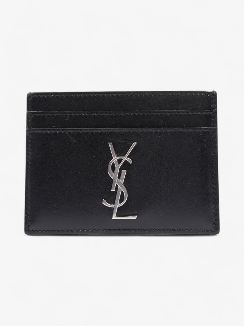  Saint Laurent Monogram Card Holder Black / Silver Leather