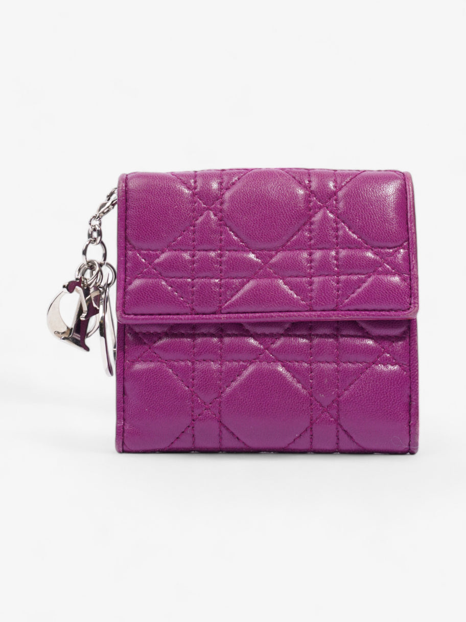 Christian Dior Lady Dior Lotus Wallet Purple / Silver Lambskin Leather Image 1