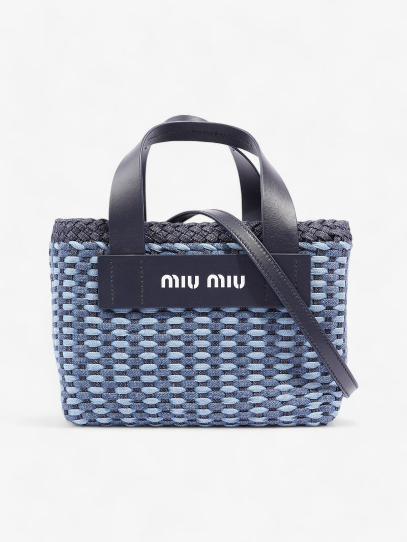  Miu Miu Woven Tote Bag Denim / Dark Blue / White Denim