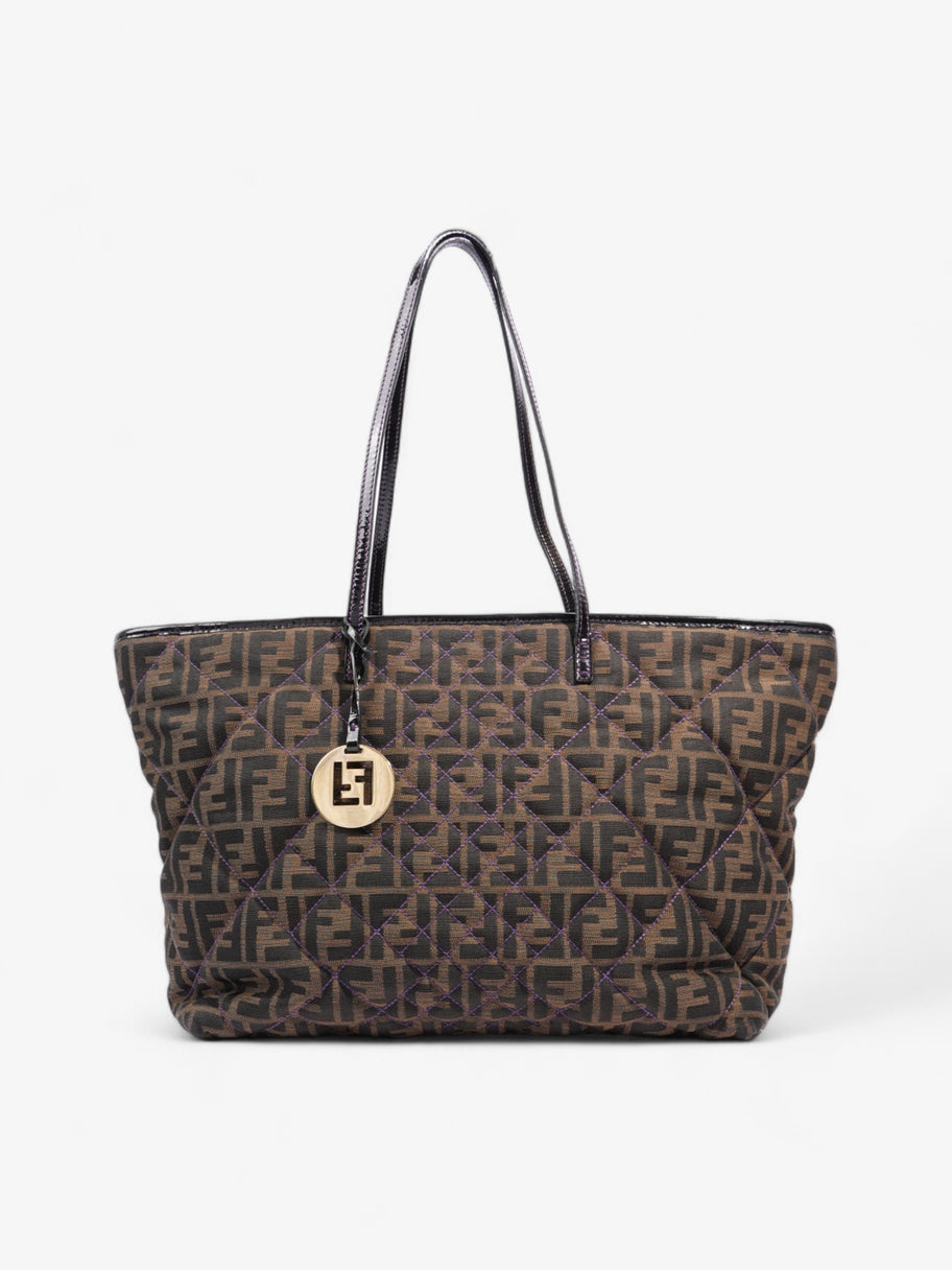 Fendi Quilted Roll Tote Brown FF / Purple Stitching / Black Cotton Image 1