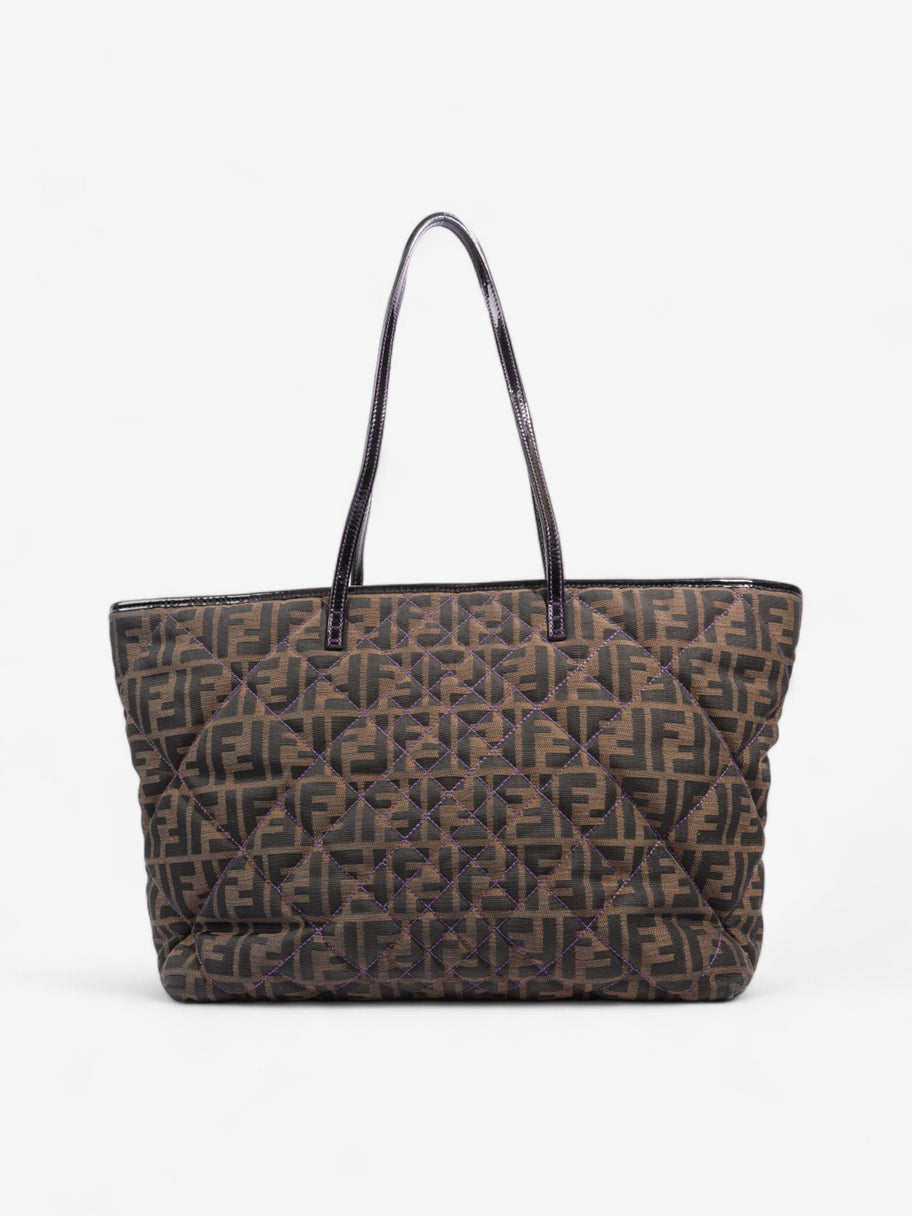 Fendi Quilted Roll Tote Brown FF / Purple Stitching / Black Cotton Image 4