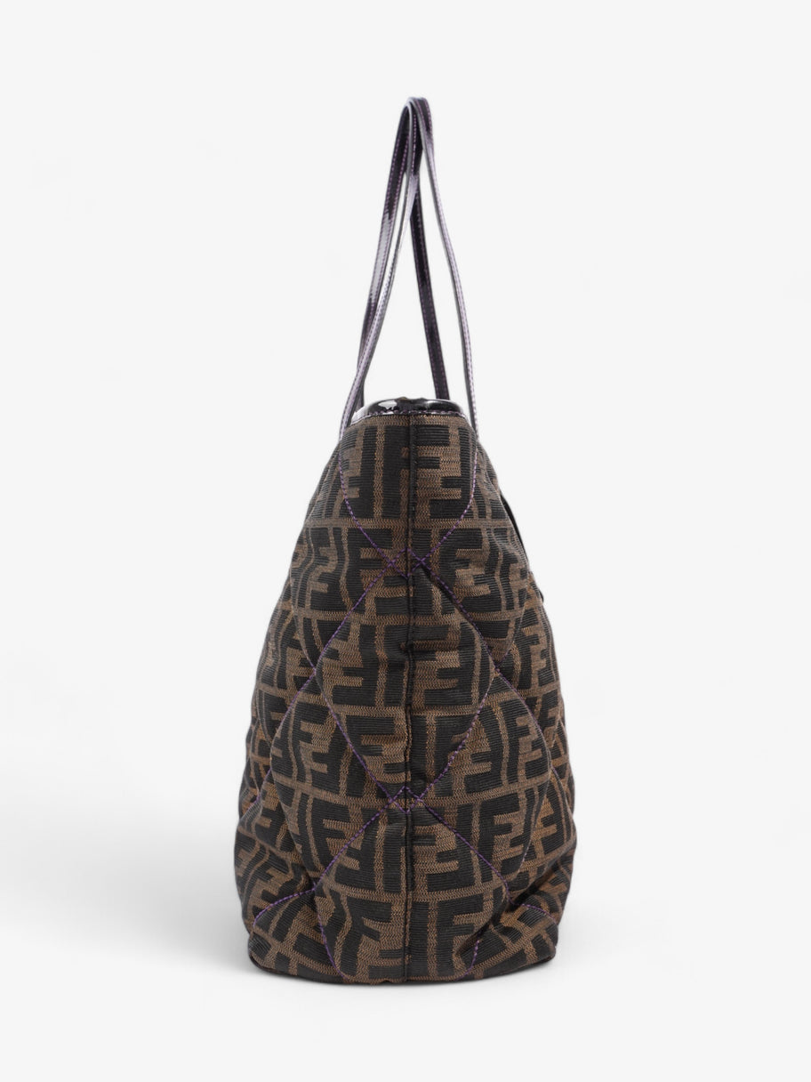 Fendi Quilted Roll Tote Brown FF / Purple Stitching / Black Cotton Image 5