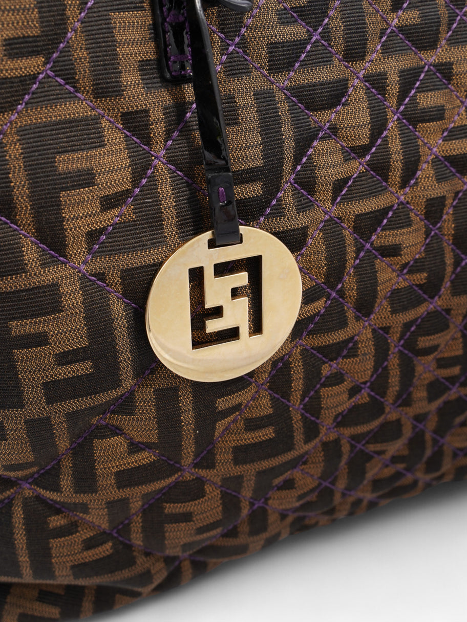 Fendi Quilted Roll Tote Brown FF / Purple Stitching / Black Cotton Image 7