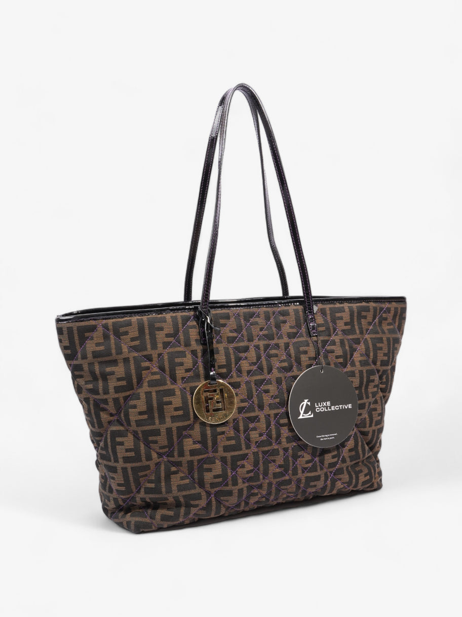 Fendi Quilted Roll Tote Brown FF / Purple Stitching / Black Cotton Image 10