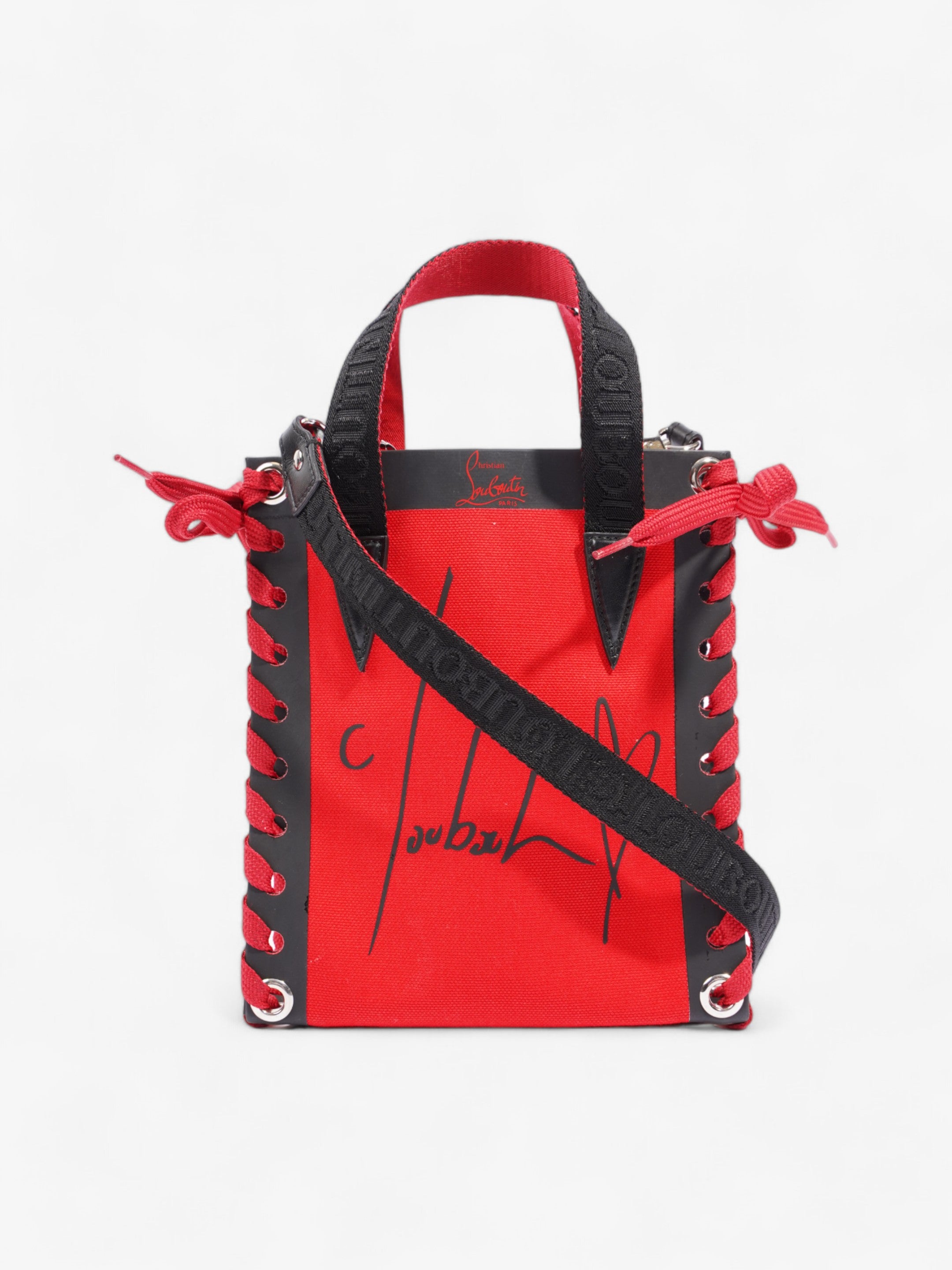 Christian Louboutin Cabalace Shopper Tote Red Black Canvas Mini Luxe Collective