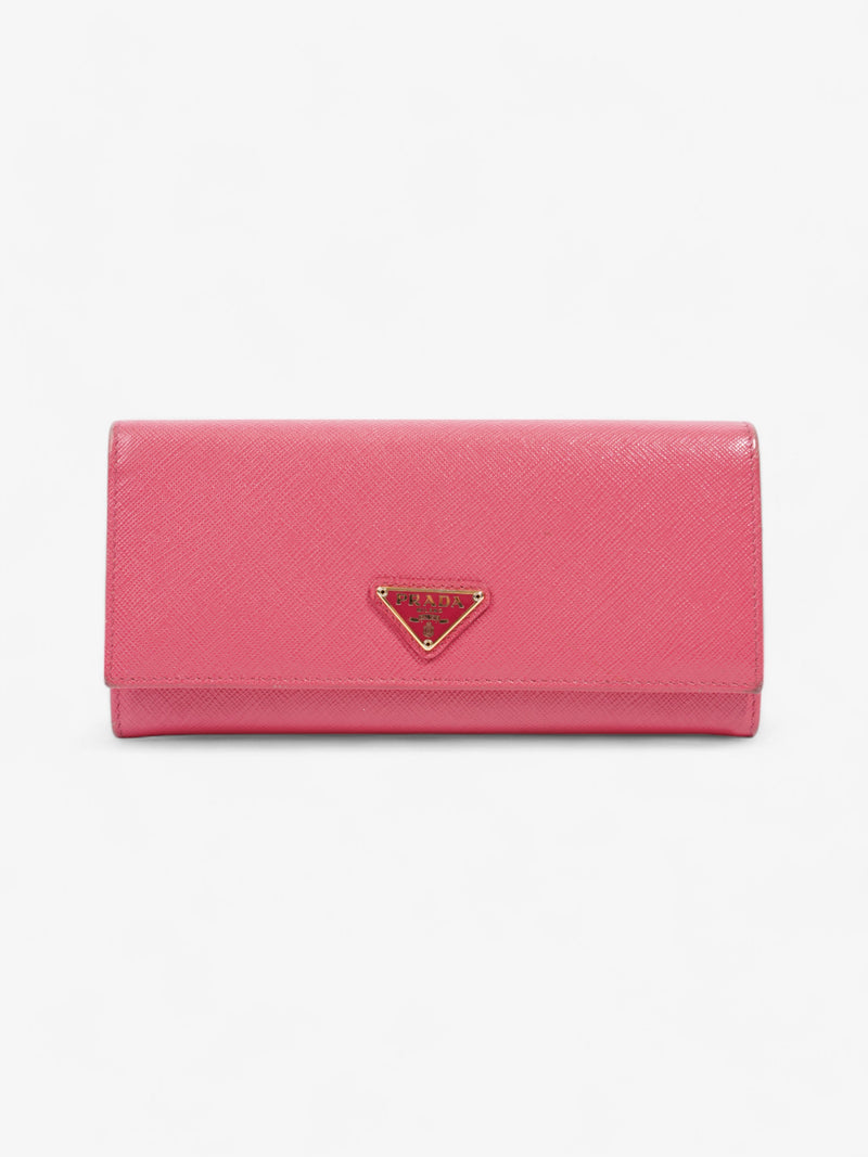  Prada Logo Continental Wallet Pink Saffiano Leather