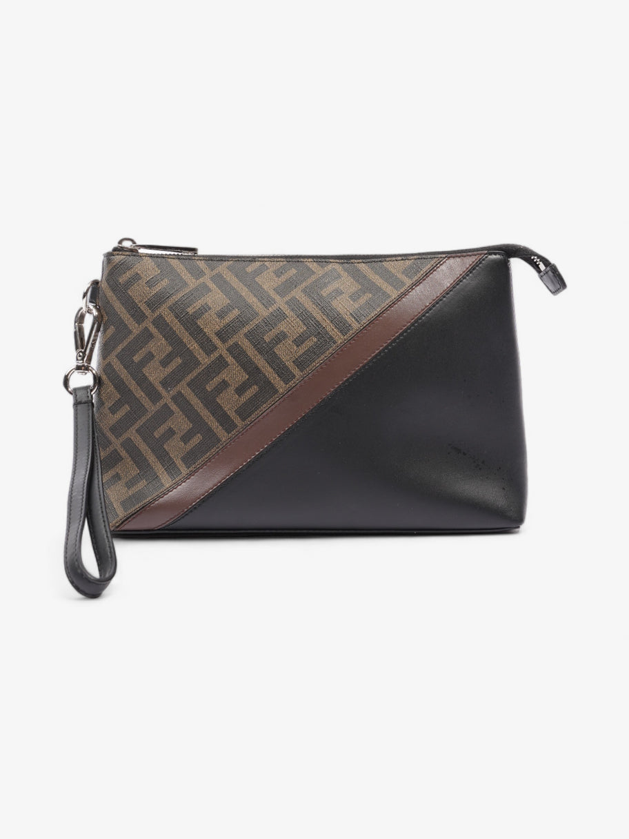 Fendi Diagonal Flat Pouch Tobacco / Black Coated Canvas Image 1