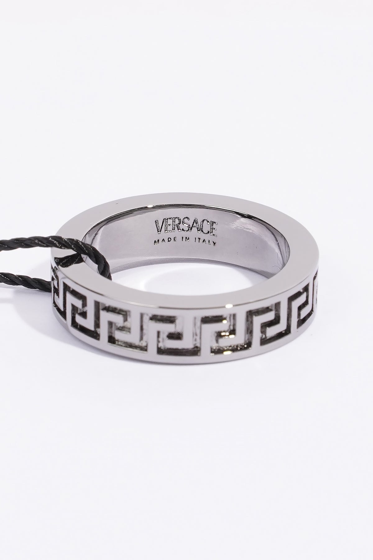 Versace Silver Engraved Greca Ring Versace