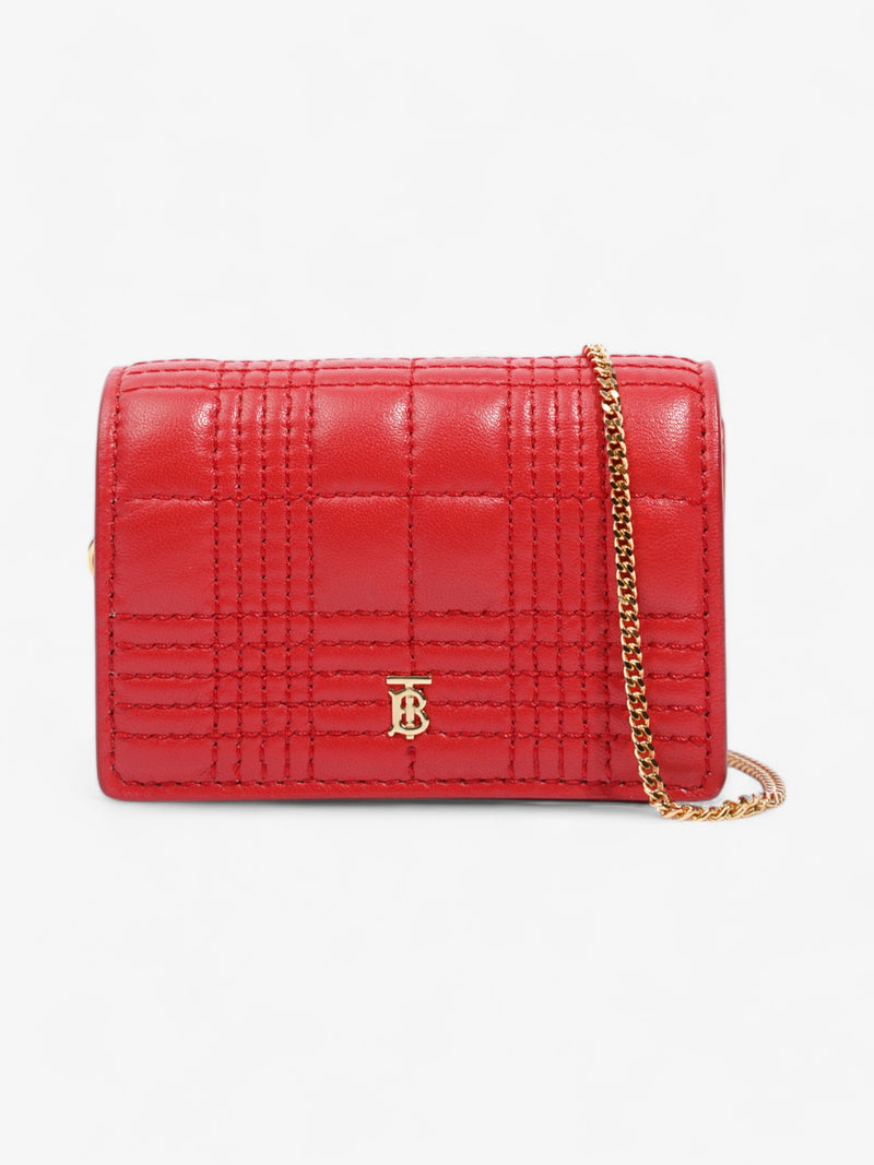  Burberry Card Holder Wallet on Chain Red / Gold Leather