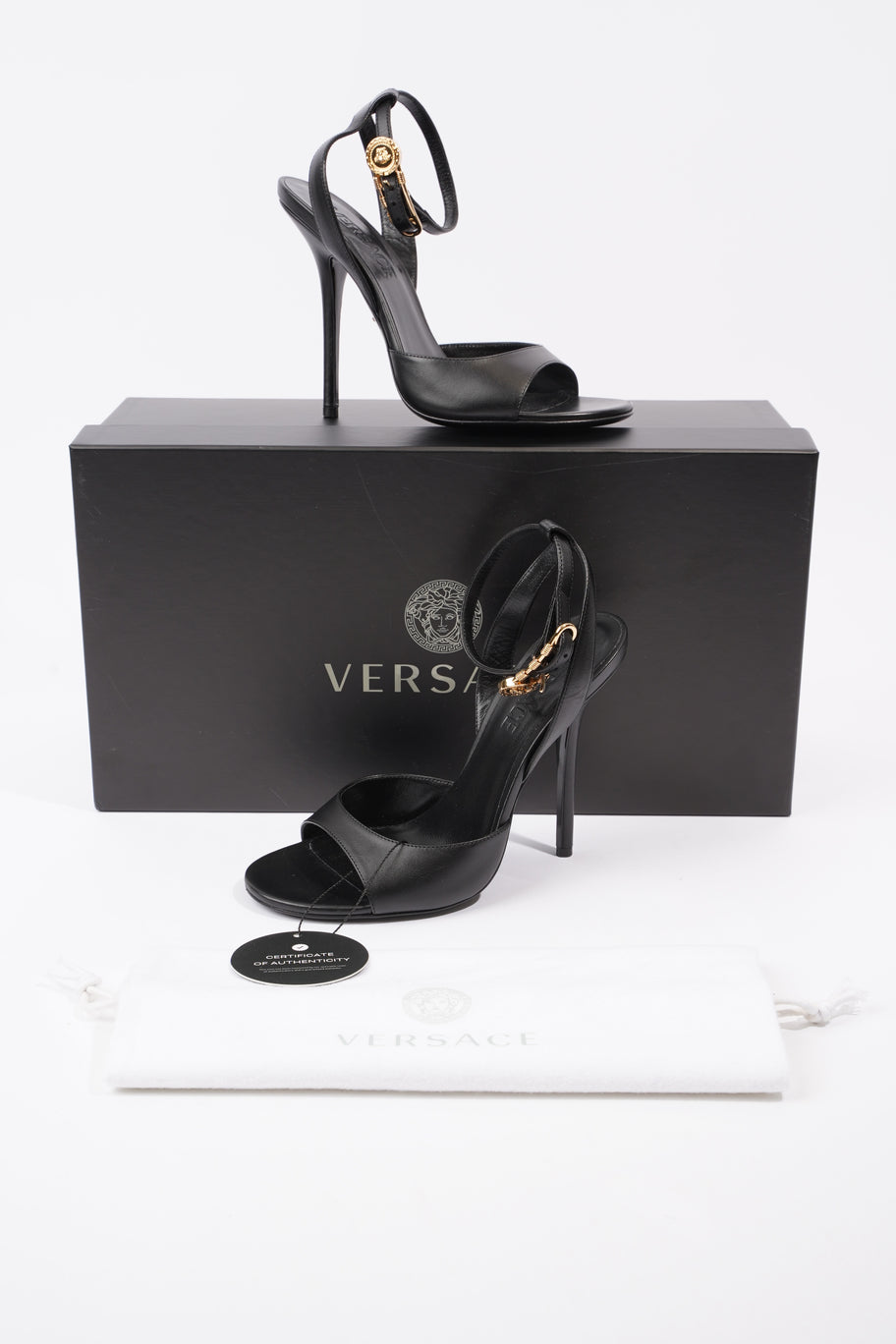 Versace Safety Pin Heels 110mm Black / Gold Calfskin Leather EU 37 UK 4 Image 11