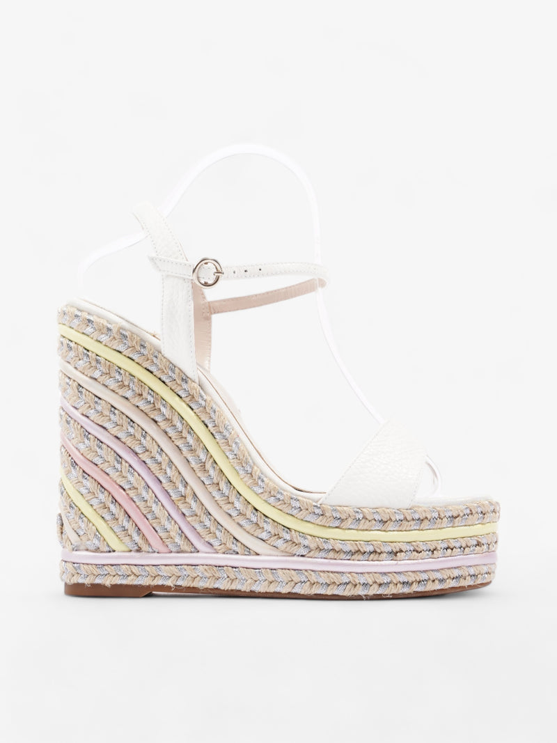  Sophia Webster Lucita Espadrille Wedge 135mm White / Purple / Pink and Yellow Calfskin Leather EU 39 UK 6