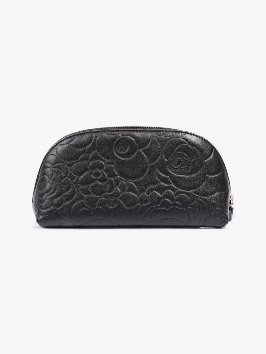 Chanel Camellia Cosmetic Pouch Black Lambskin Leather Image 3