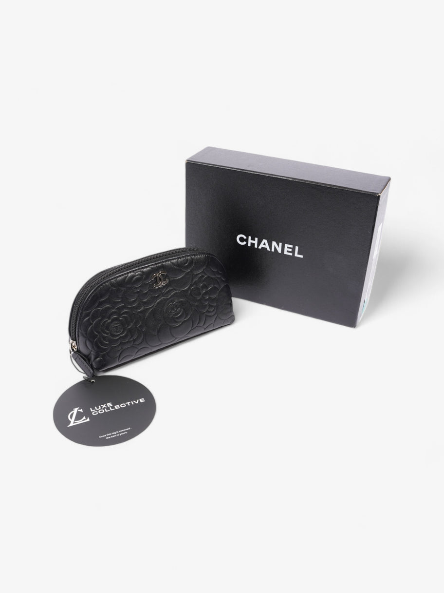 Chanel Camellia Cosmetic Pouch Black Lambskin Leather Image 7