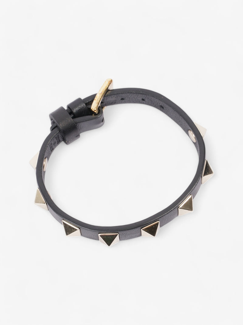  Valentino Rockstud Bracelet Black / Gold Leather