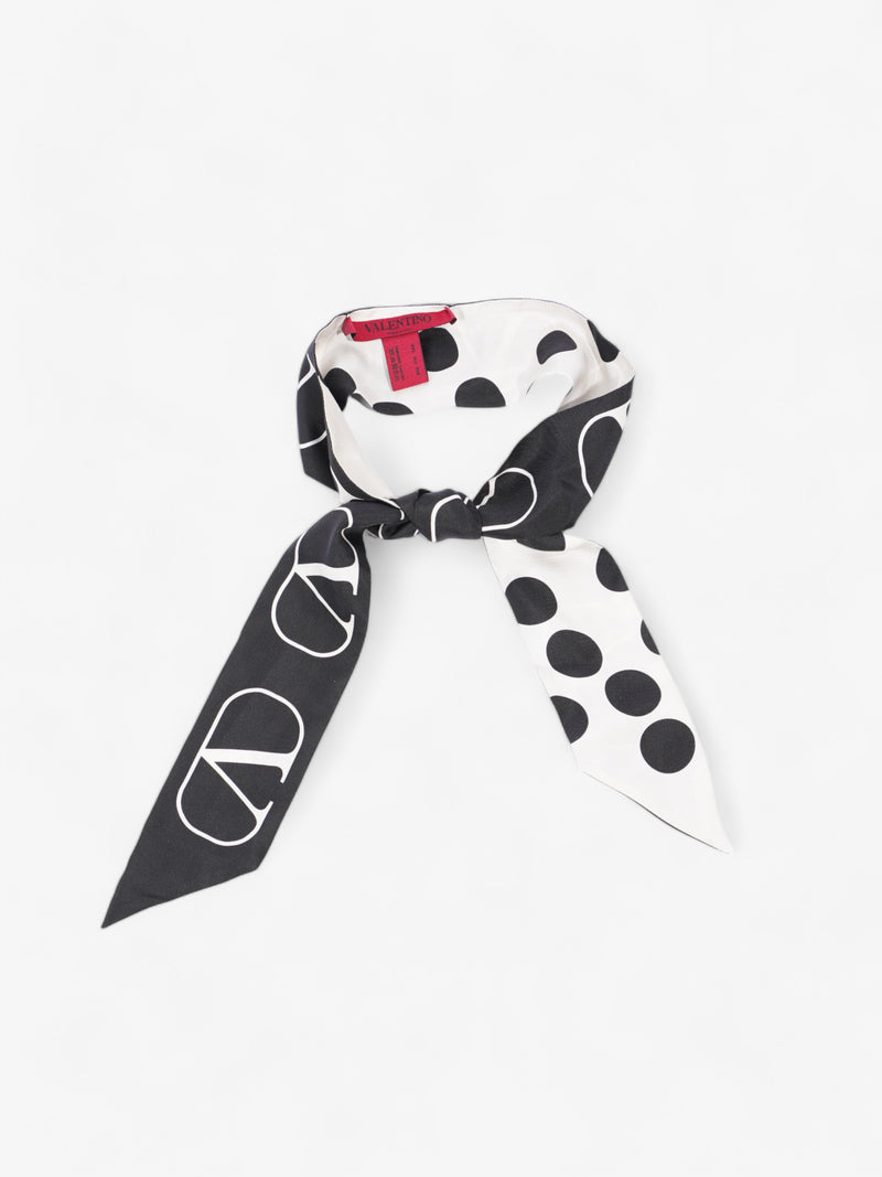  V Logo Polka Dot Scarf Black / White Silk