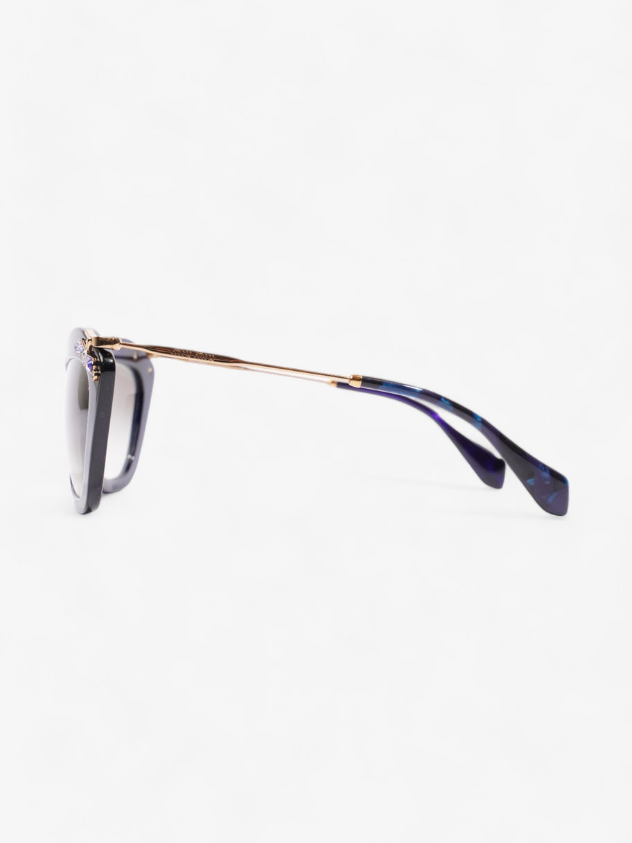 Miu Miu Crystal Embellished Cateye Sunglasses Dark Blue / Gold Acetate 140mm Image 2