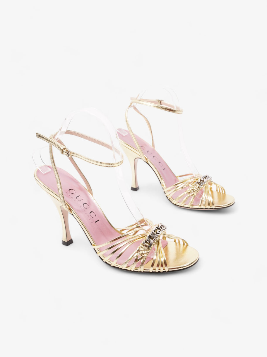 Gucci GG Chain Sandals 70mm Gold Leather EU 39.5 UK 6.5 Image 2