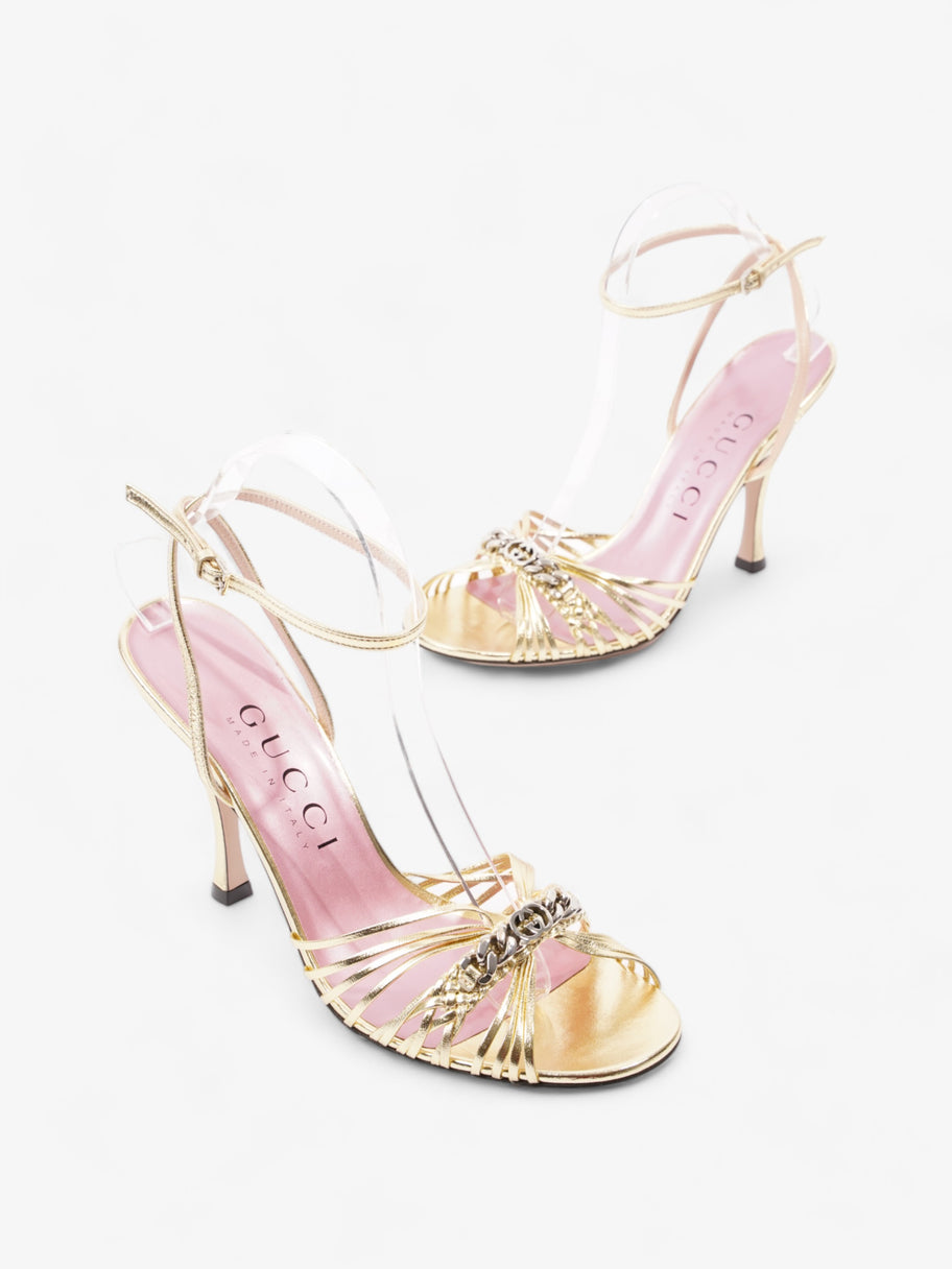 Gucci GG Chain Sandals 70mm Gold Leather EU 39.5 UK 6.5 Image 9