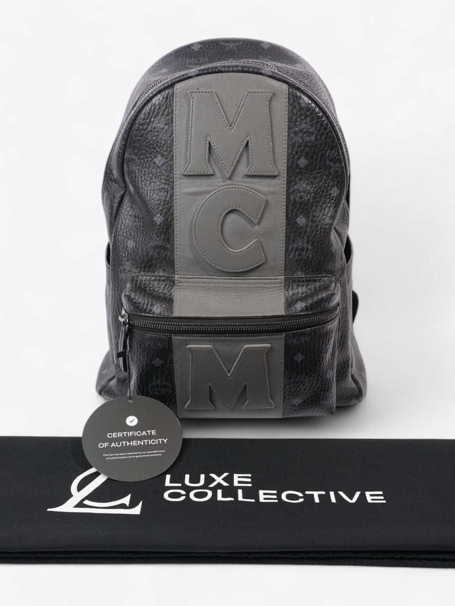 MCM Stark Logo Stripe Backpack Black / Grey Coated Canvas Image 9