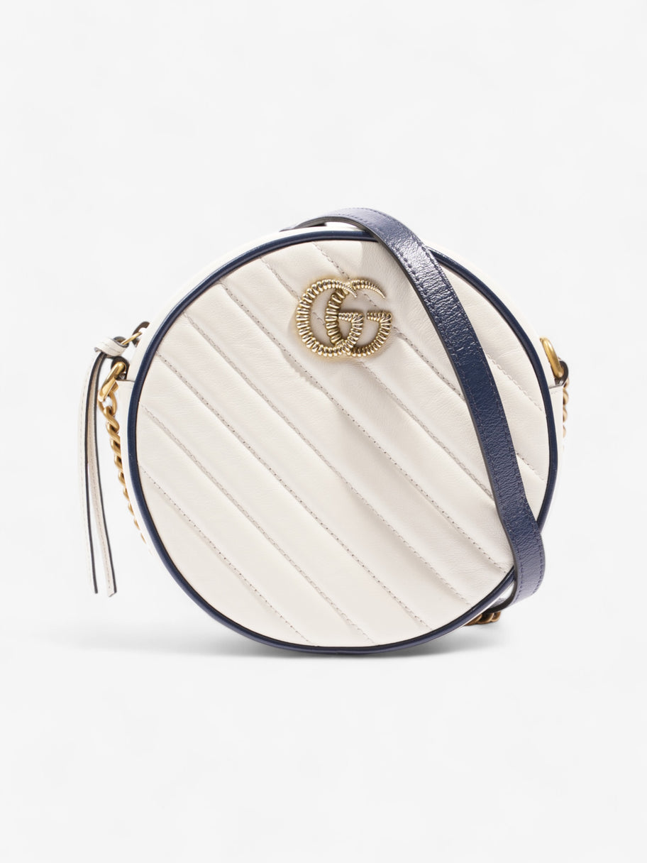 Gucci GG Marmont Round White Navy Blue Matelasse Leather Luxe Collective