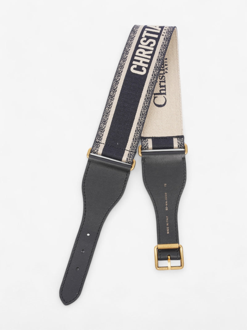  Christian Dior Logo Belt Blue / Beige / Gold Canvas 75cm