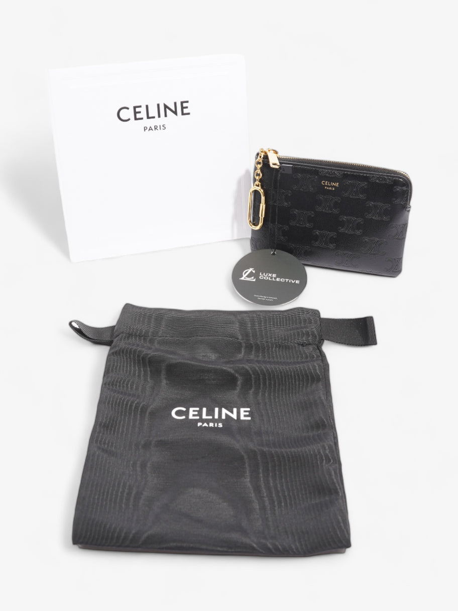 Celine Triomphe Embossed Coin and Card Purse Black Calfskin Leather Image 8